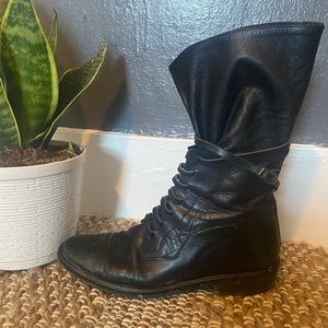 Lace up leather wrap boots sz 7